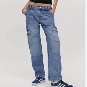 Reformation McKenna Mid Rise Slouch Cargo Jeans Size 24 W Lx29” Rise 10” EUC